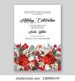  Christmas Party Invitation marsala rose fir burgundy peony winter wreath wedding invitation vector card template
