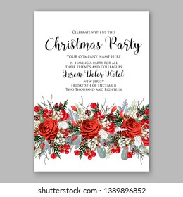  Christmas Party Invitation marsala rose fir burgundy peony winter wreath wedding invitation vector card template