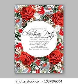  Christmas Party Invitation marsala rose fir burgundy peony winter wreath wedding invitation vector card template