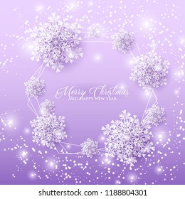 Christmas Party Invitation Paper cut origami snowflake ultraviolet purple background invitation template 