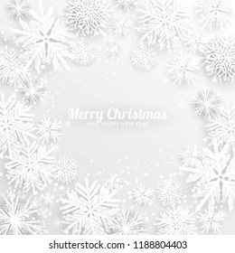 Christmas Party Invitation Paper cut origami snowflake gray background invitation template  