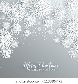 Christmas Party Invitation Paper cut origami snowflake gray background invitation template  