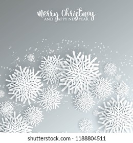 Christmas Party Invitation Paper cut origami snowflake gray background invitation template  