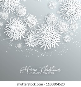 Christmas Party Invitation Paper cut origami snowflake gray background invitation template  