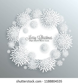 Christmas Party Invitation Paper cut origami snowflake gray background invitation template  