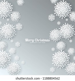 Christmas Party Invitation Paper cut origami snowflake gray background invitation template  