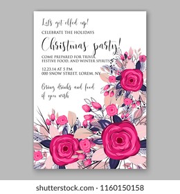 Christmas party invitation poinsettia rose fir vector wreath template