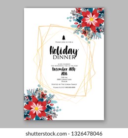 Christmas Party invitation poinsettia Wedding invitation floral vector template