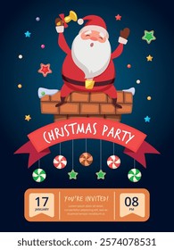 Christmas party. invitation poster for christmas celebrations. vector santa with bell