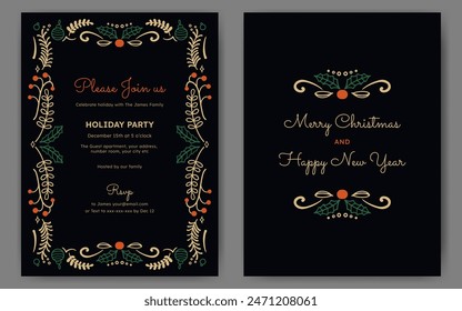 Christmas party invitation or poster with floral frame ornament