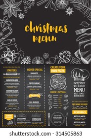 Christmas party invitation restaurant, menu design. Vector template with graphic.