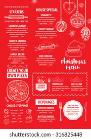 Christmas party invitation restaurant, menu design. Vector template with graphic.