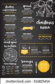 Christmas party invitation restaurant, menu design. Vector template with graphic.