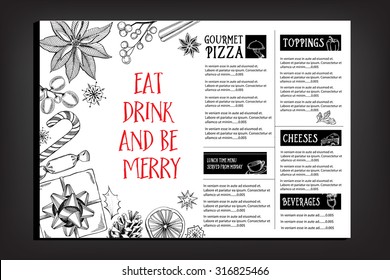 Christmas Party Invitation Restaurant, Menu Design. Vector Template With Graphic.