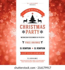 Christmas party invitation retro typography and ornament decoration. Christmas holidays flyer or poster design. Vector illustration Eps 10.