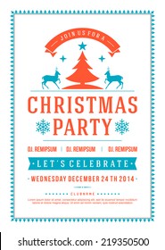 Christmas party invitation retro typography and ornament decoration. Christmas holidays flyer or poster design. Vector illustration Eps 10.