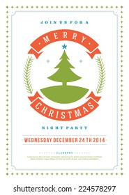 Christmas party invitation retro typography and ornament decoration. Christmas holidays flyer or poster design. Vector illustration Eps 10. 