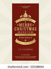 Christmas party invitation retro typography and ornament decoration. Christmas holidays flyer or poster design. Vector illustration. 