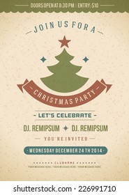 Christmas party invitation retro typography and ornament decoration. Christmas holidays flyer or poster design. Vector illustration Eps 10.