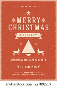 Christmas party invitation retro typography and ornament decoration. Christmas holidays flyer or poster design. Vector illustration.