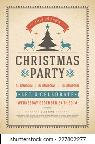 Christmas party invitation retro typography and ornament decoration. Christmas holidays flyer or poster design. Vector illustration.