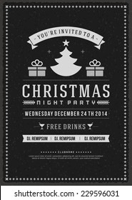 Christmas party invitation retro typography and ornament decoration. Christmas holidays flyer or poster design. Vector illustration Eps 10.