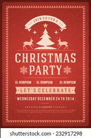 Christmas party invitation retro typography and ornament decoration. Christmas holidays flyer or poster design. Vector illustration.