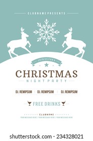 Christmas party invitation retro typography and ornament decoration. Christmas holidays flyer or poster design. Vector illustration Eps 10.