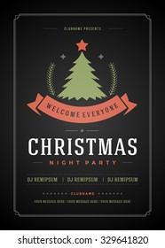 Christmas party invitation retro typography and ornament decoration. Christmas holidays flyer or poster design. Vector illustration.