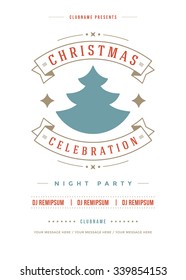 Christmas party invitation retro typography and ornament decoration. Christmas holidays flyer or poster design. Vector illustration. Christmas party invitation retro typography and ornament decoration. Christmas holidays flyer or poster design. Vector illustration.