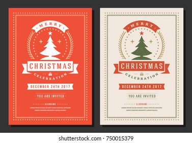 Christmas party invitation retro typography and decoration elements. Christmas holidays flyer or poster design. Vector illustration.