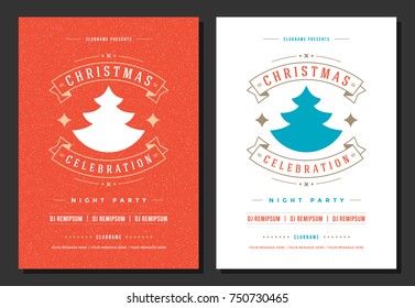 Christmas party invitation retro typography and decoration elements. Christmas holidays flyer or poster design. Vector illustration.