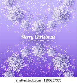 Christmas Party invitation snowflake paper cut on violet background 3d origami vector winter vector template greeting card