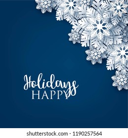 Christmas Party invitation snowflake paper cut on dark navy blue background 3d origami vector winter vector template greeting card