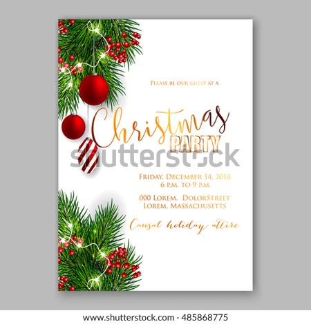 christmas party invitation template background fir stock vector