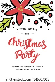 Christmas Party Invitation Template with Flowers