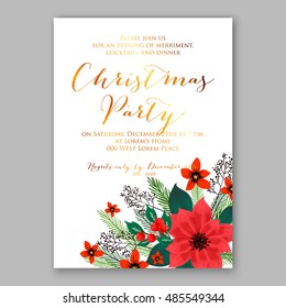 Christmas party invitation template with poinsettia flowers