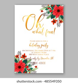 Christmas party invitation template with poinsettia flowers
