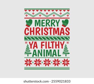 Christmas party invitation ugly sweater design, festive red, green, knitted patterns. Reindeer motifs, playful typography, fun cozy holiday atmosphere, touch of nostalgia. Ugly Sweater Par