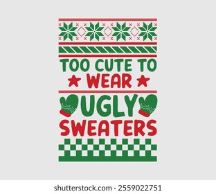 Christmas party invitation ugly sweater design, festive red, green, knitted patterns. Reindeer motifs, playful typography, fun cozy holiday atmosphere, touch of nostalgia. Ugly Sweater Par