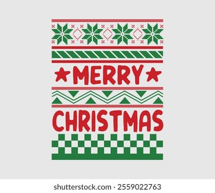 Christmas party invitation ugly sweater design, festive red, green, knitted patterns. Reindeer motifs, playful typography, fun cozy holiday atmosphere, touch of nostalgia. Ugly Sweater Par