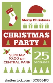 Christmas party invitation vector poster. Christmas holidays flyer design