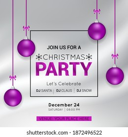 Christmas party invitation vector template with bright modern decorative elements. 