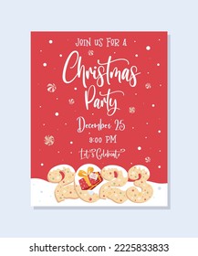 Einladung zur Weihnachtsfeier. Vektorvorlage mit Kalligrafie und handgezeichnet Designelementen.