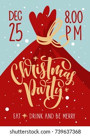 Christmas party invitation. Vector template with calligraphy and hand drawn design elements.