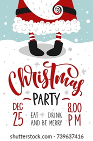 Christmas party invitation. Vector template with calligraphy and hand drawn design elements.