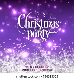 Christmas party invitation winter holiday card with snowflake