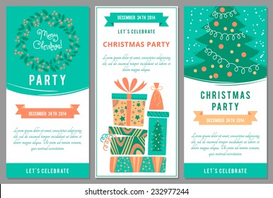 Christmas party invitations in cartoon style. Vector illustration.