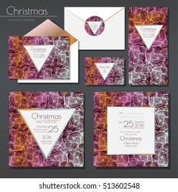 Christmas party invitations set with envelope template. Cards have enough copy spa?e. Vector format.