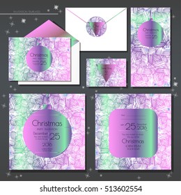 Christmas party invitations set with envelope template. Cards have enough copy spa?e. Vector format.